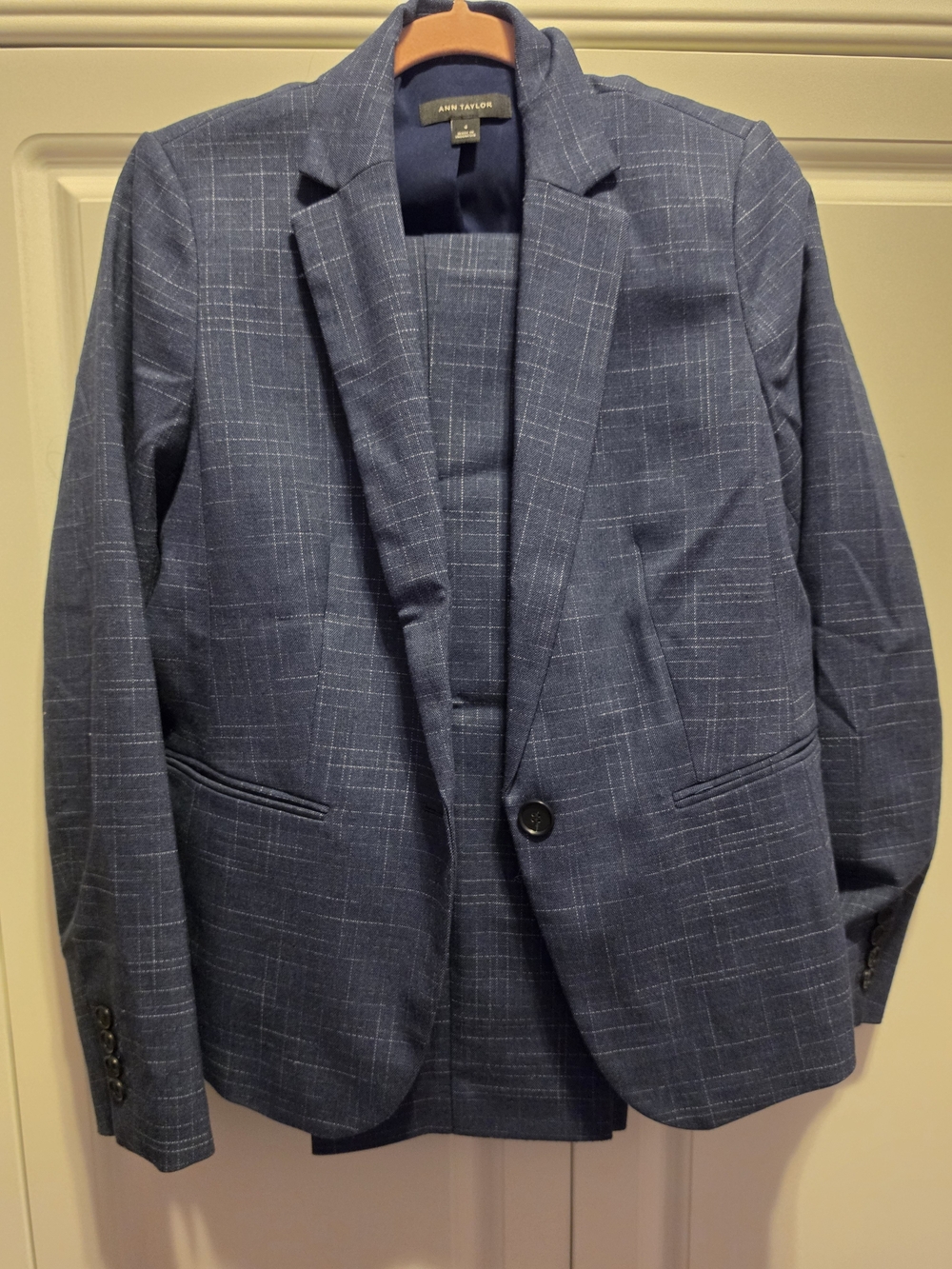Ann Taylor Blue Checked Single-Button Blazer